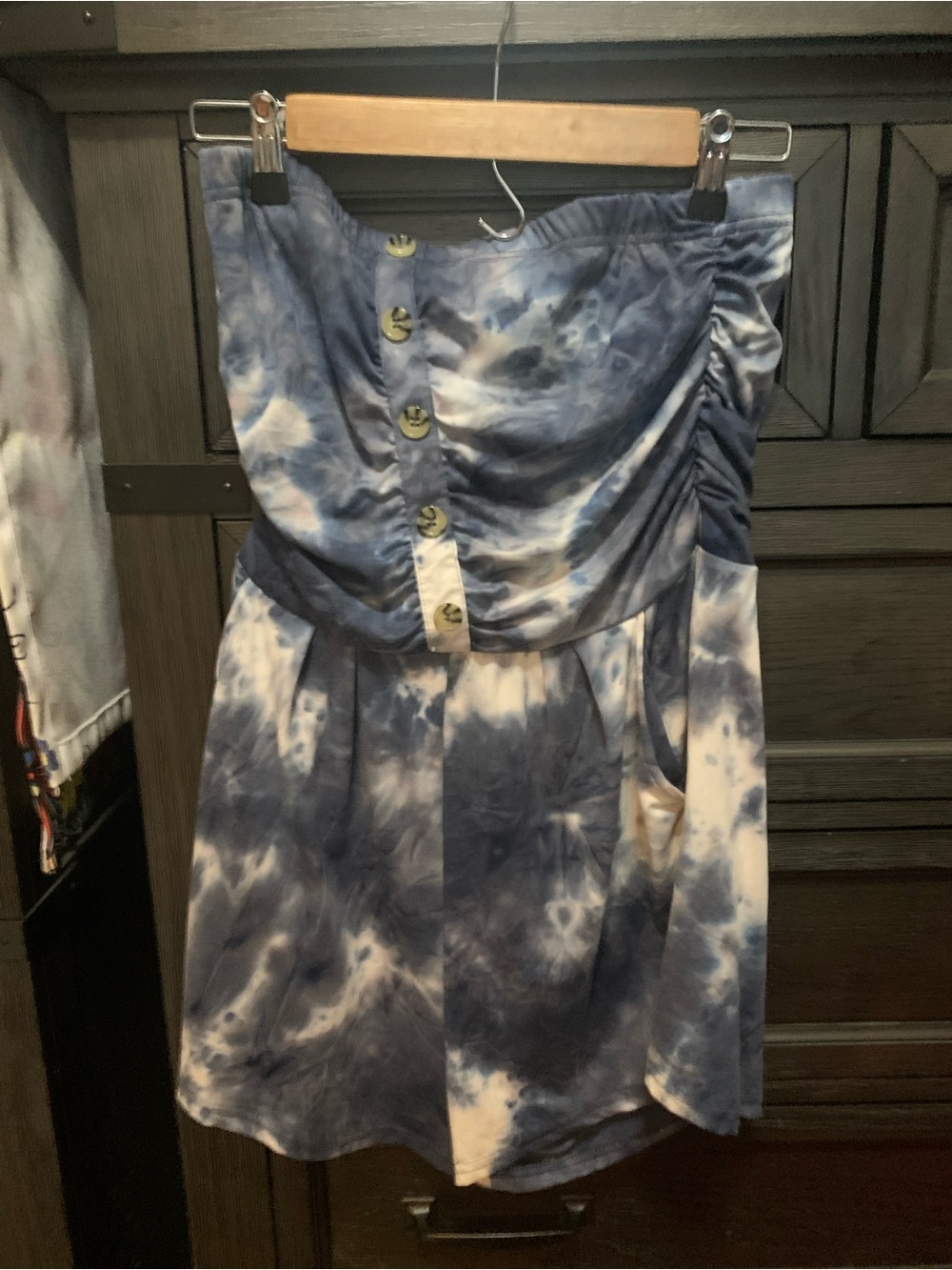 Forever 21 Blue and White Tie-Dye Strapless Romper